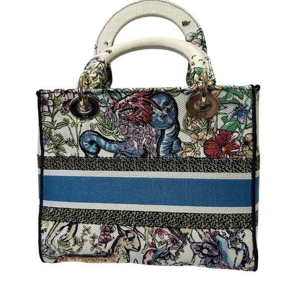 Christian Lady Dior NWT New Fabric Latte Embroidery Off-White Bag - Picture 3 of 16